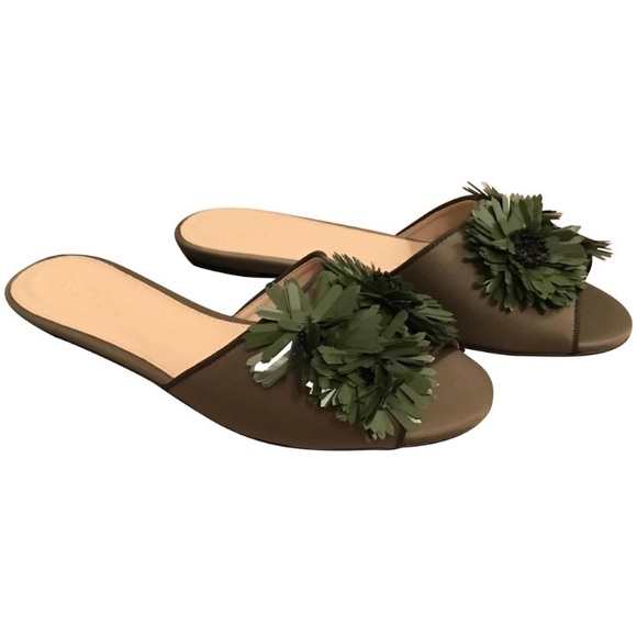 J. Crew Satin Slides with Floral Embellishments